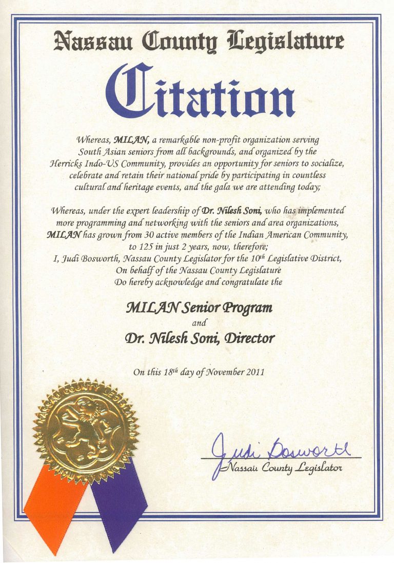 Nassau County Legislature recognition