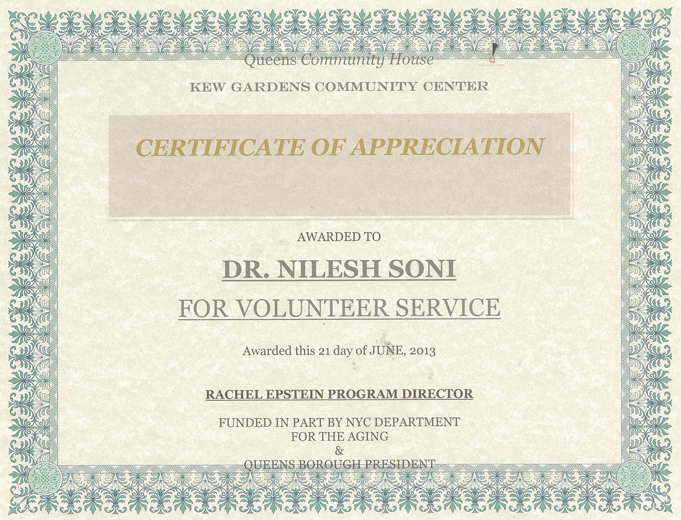 Queens Community House recognition