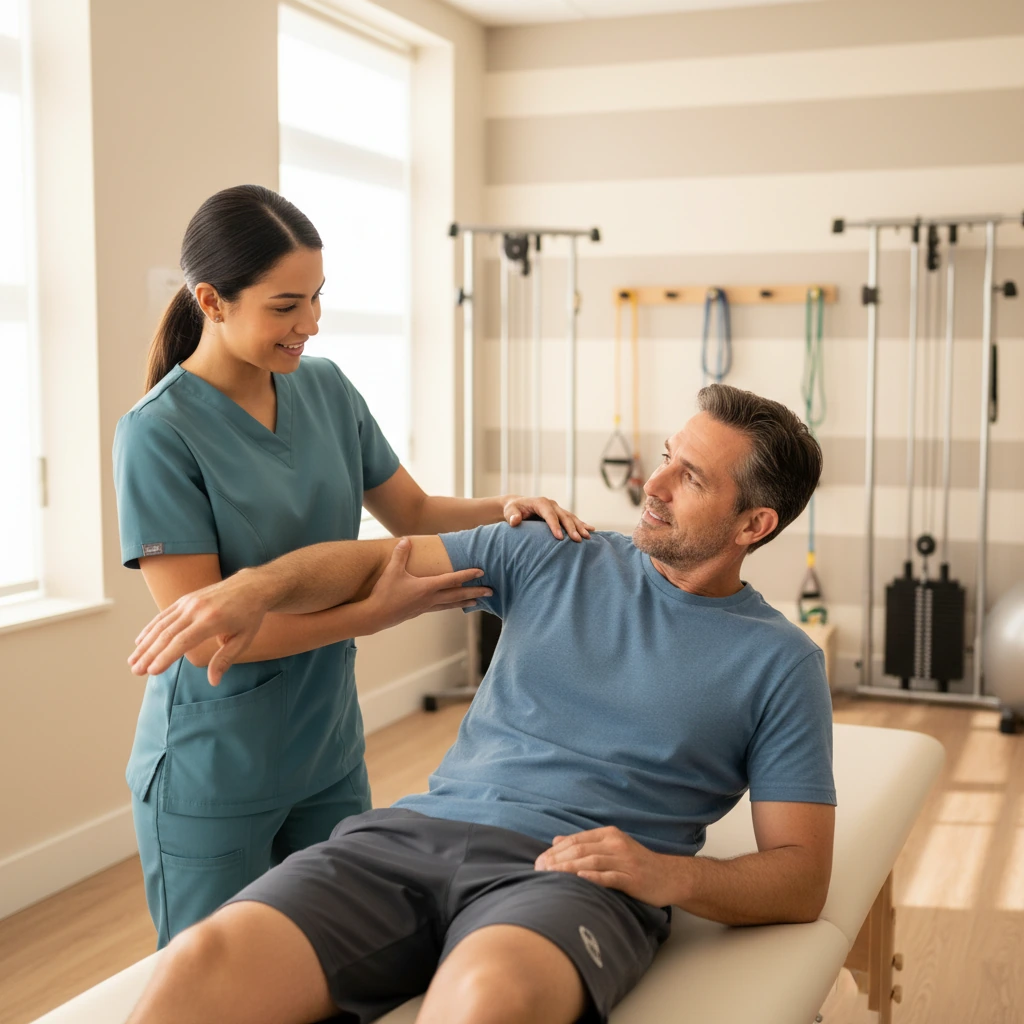 Dynamic PT therapist working with patient