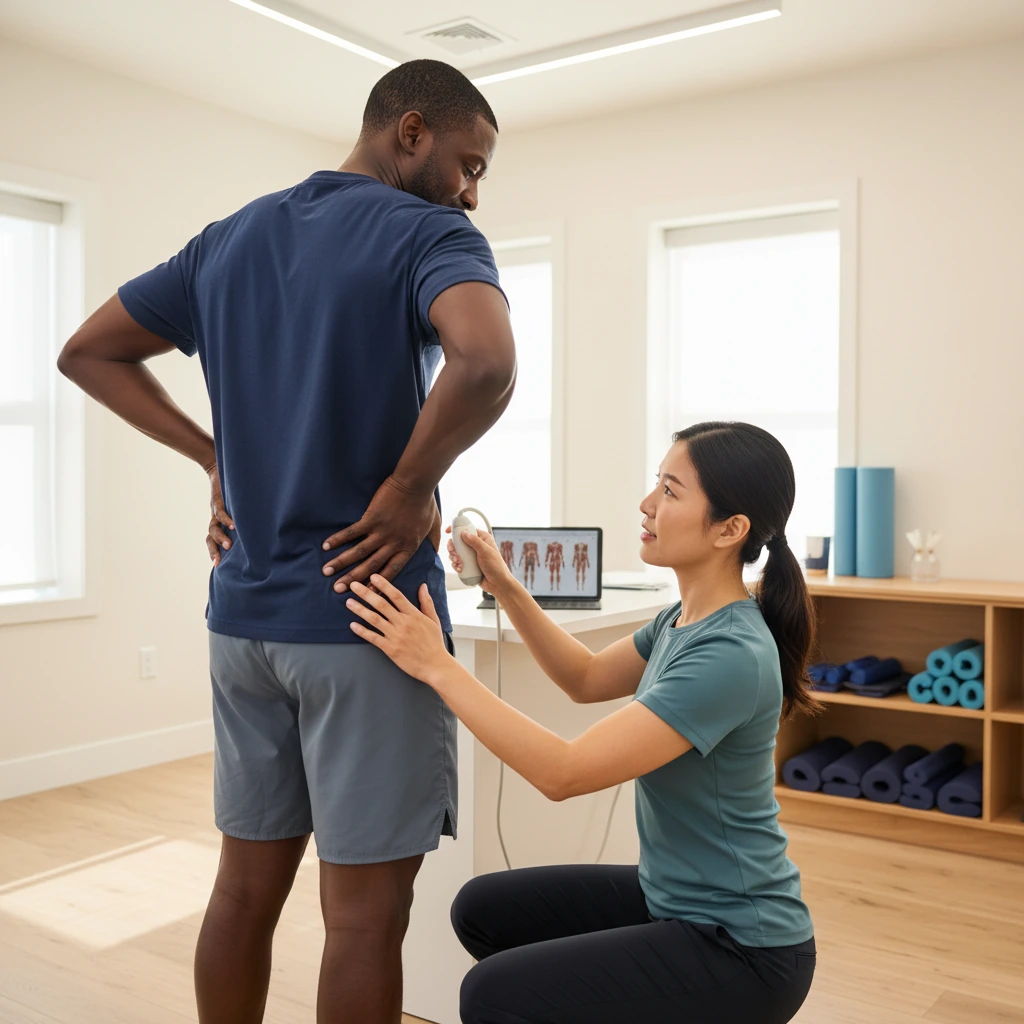 Dynamic PT clinician performing hands-on lower back treatment on a patient in Queens