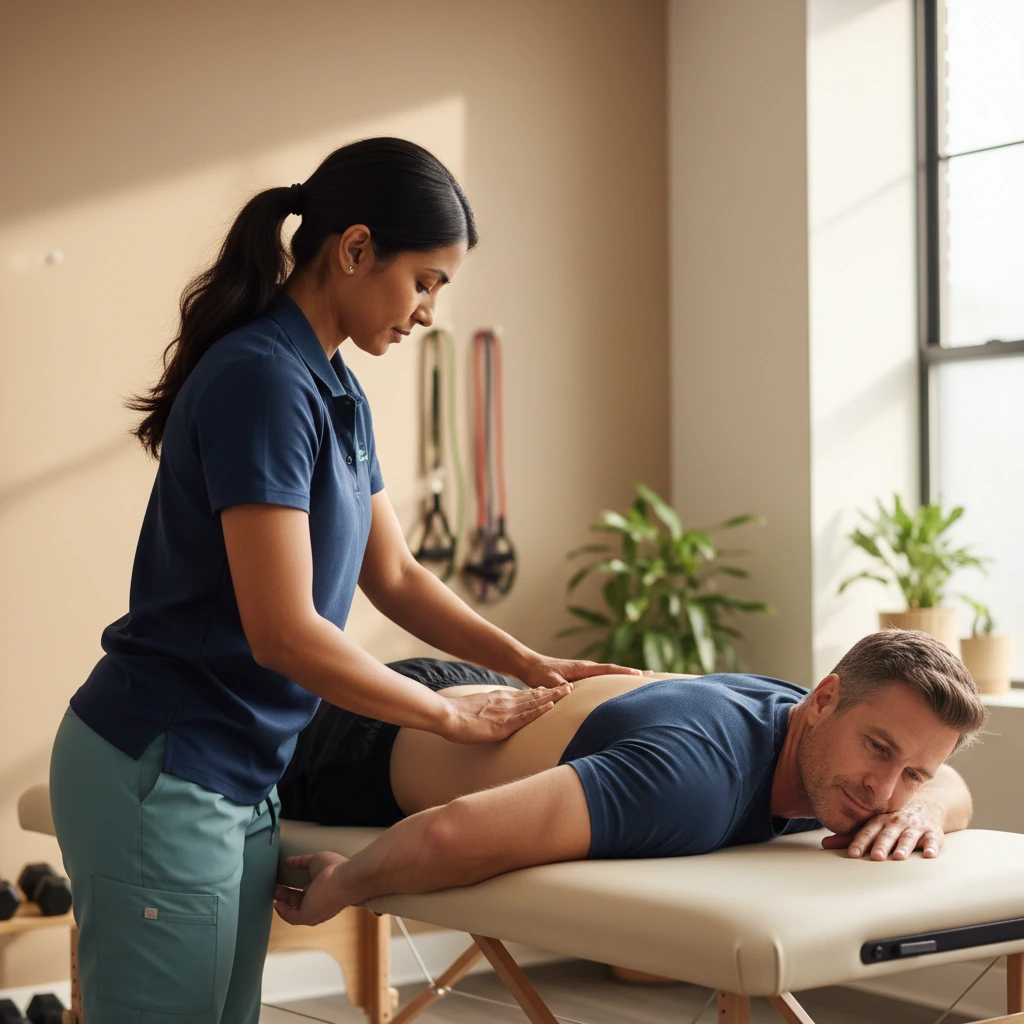 Patient receiving physical therapy for lower back pain and sciatica in Queens