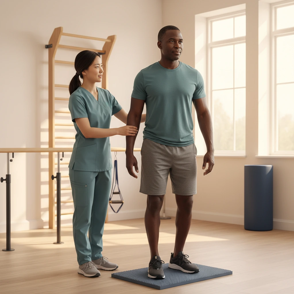 Dynamic Physical Therapy therapist conducting balance training with an elderly patient in Queens