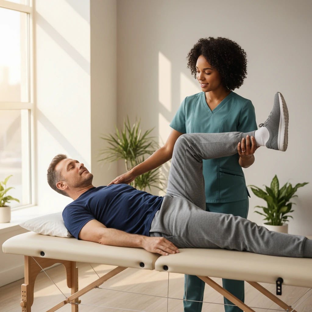 Physical therapist providing hands-on chronic pain treatment at Dynamic Physical Therapy in Queens