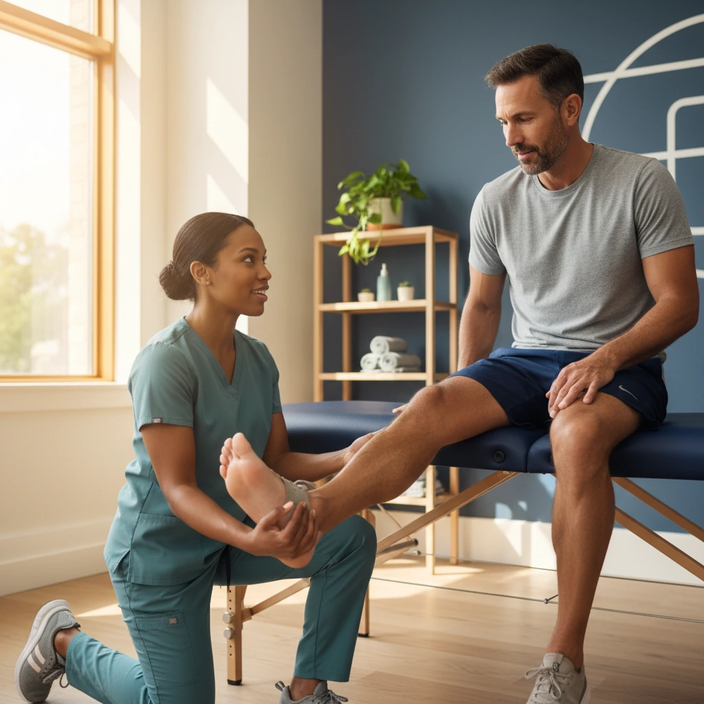 Dynamic Physical Therapy clinician performing foot and ankle rehabilitation treatment in Queens