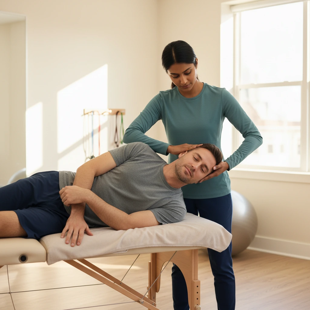 Physical therapist treating a car accident injury patient at Dynamic Physical Therapy in Queens