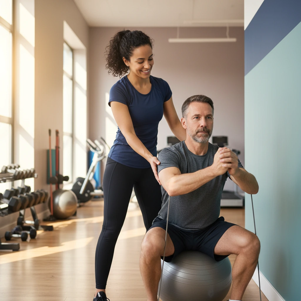 Physical therapist guiding a patient through pre-surgical exercises at Dynamic Physical Therapy in Queens