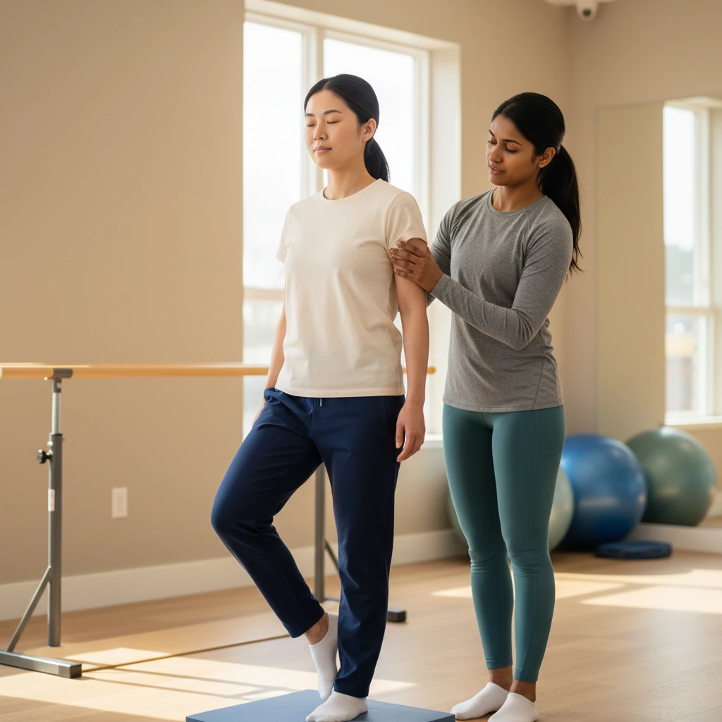 Physical therapist performing vestibular rehabilitation at Dynamic Physical Therapy in Queens