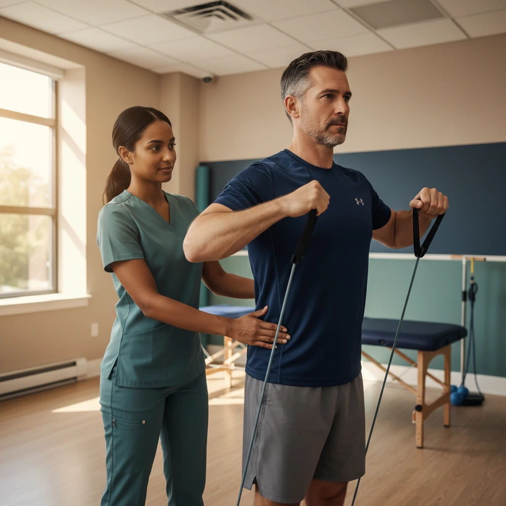 Physical therapist treating a work injury patient at Dynamic Physical Therapy in Queens