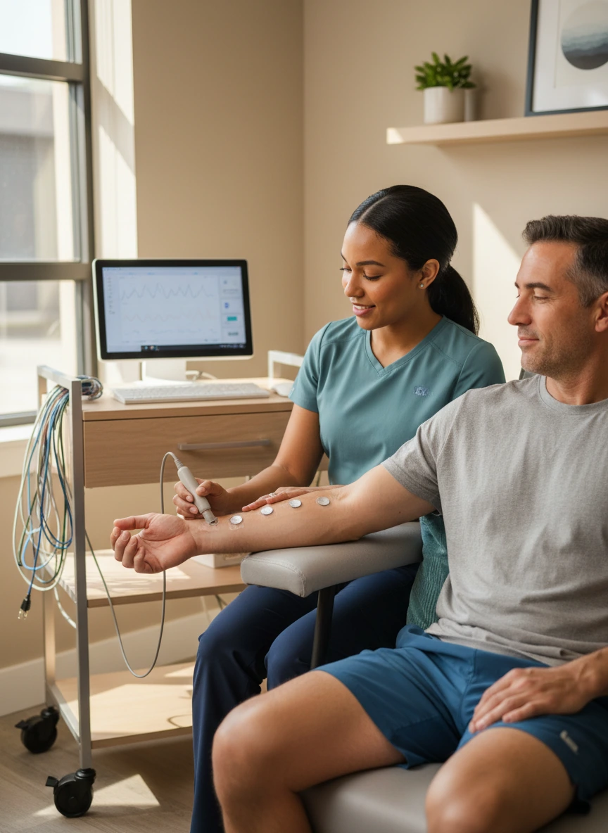 EMG nerve conduction testing session Dynamic Physical Therapy Queens Long Island