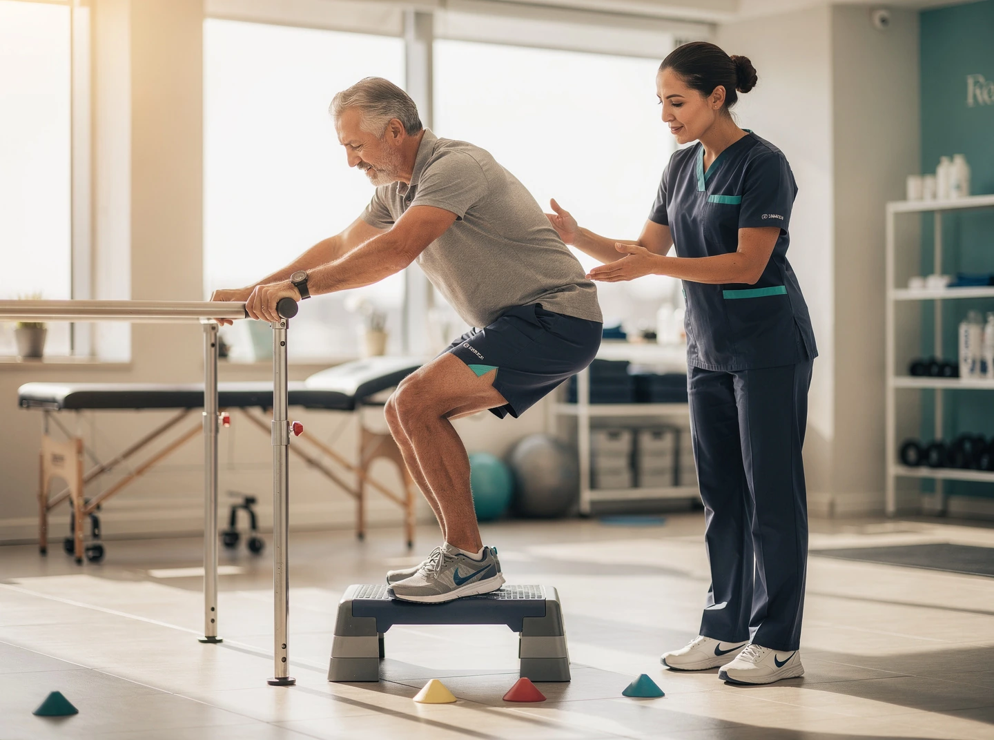 Therapist guiding a patient through joint rehabilitation work