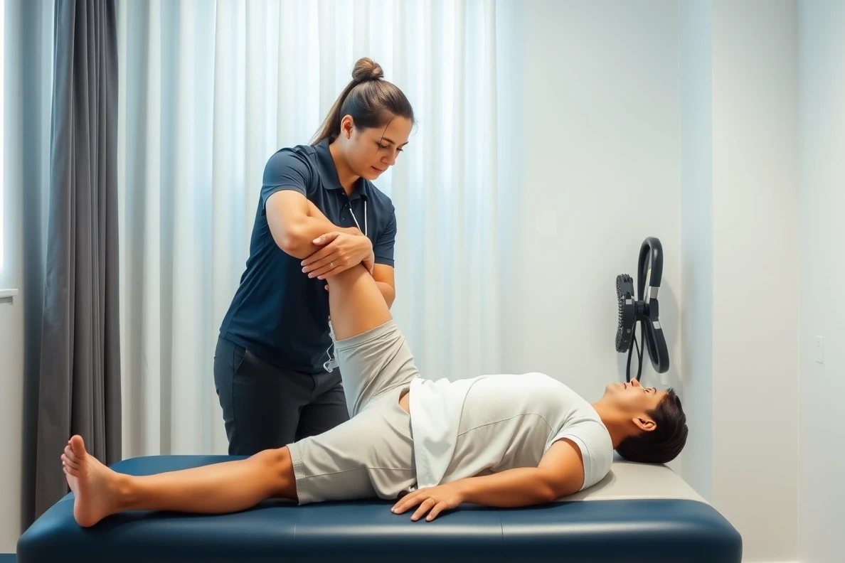 Physical therapist providing one-on-one treatment for hip and knee pain rehabilitation