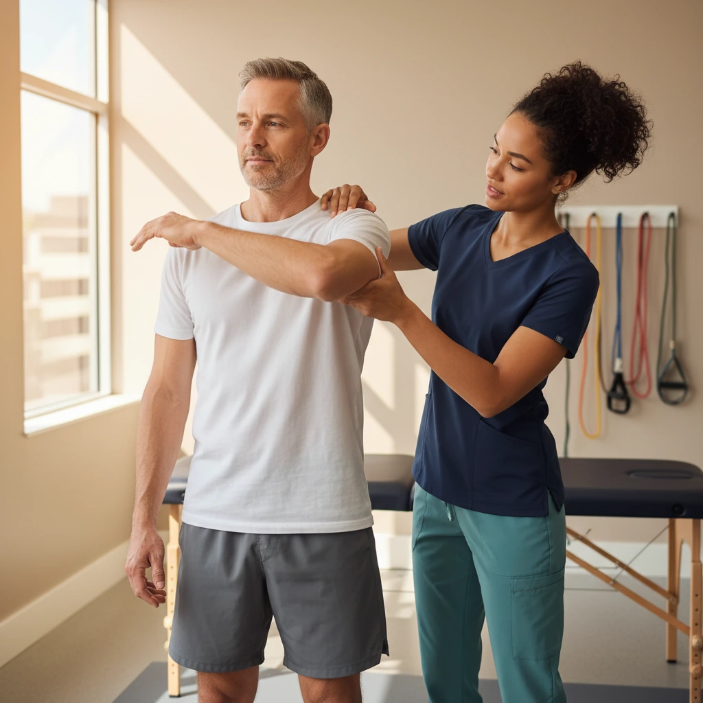 Therapist helping a patient during a physical therapy session