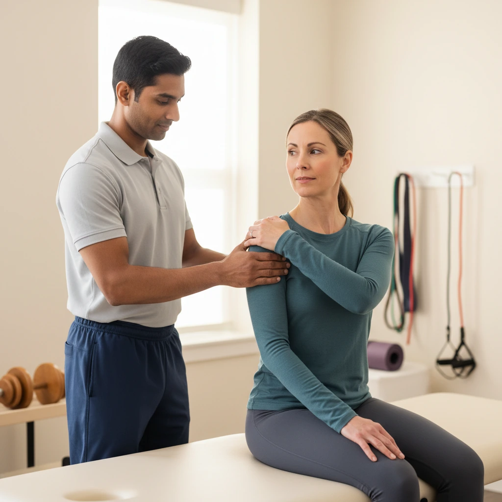 Physical therapist working with patient