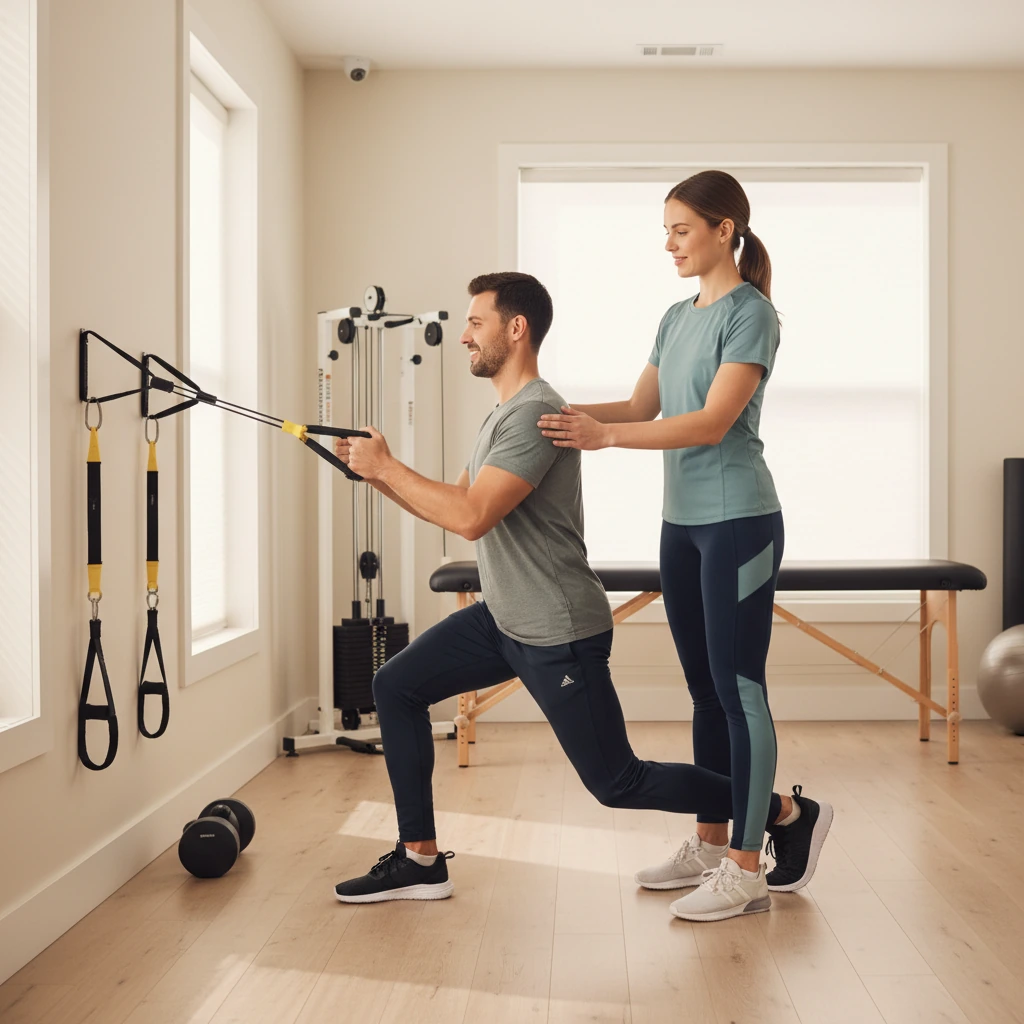 Therapist guiding a patient through joint rehabilitation work