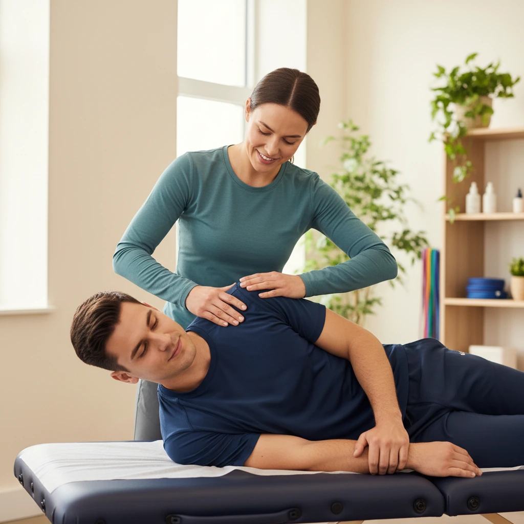 Physical therapist performing joint mobilization at Dynamic Physical Therapy in Queens Long Island