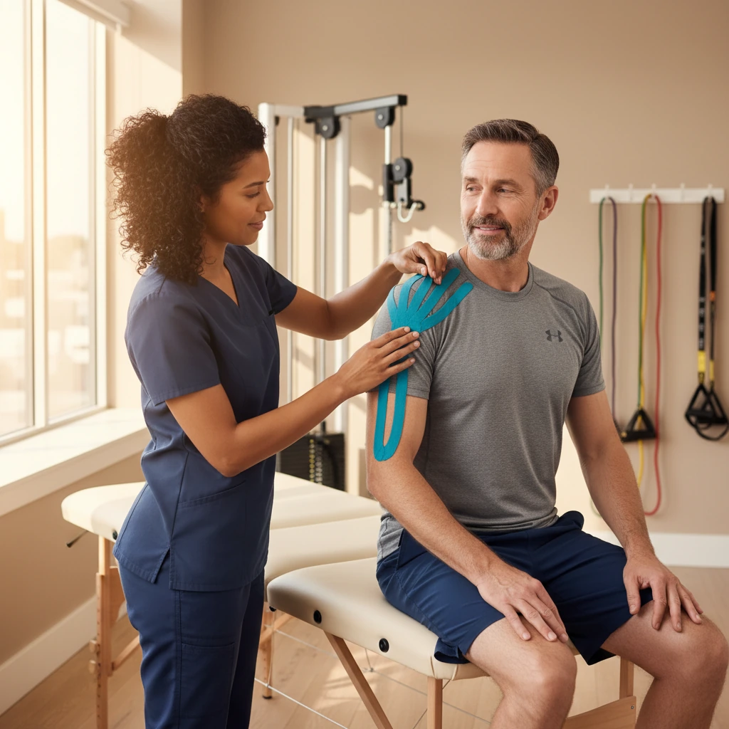 Kinesio taping shoulder and upper body Dynamic Physical Therapy Queens Long Island