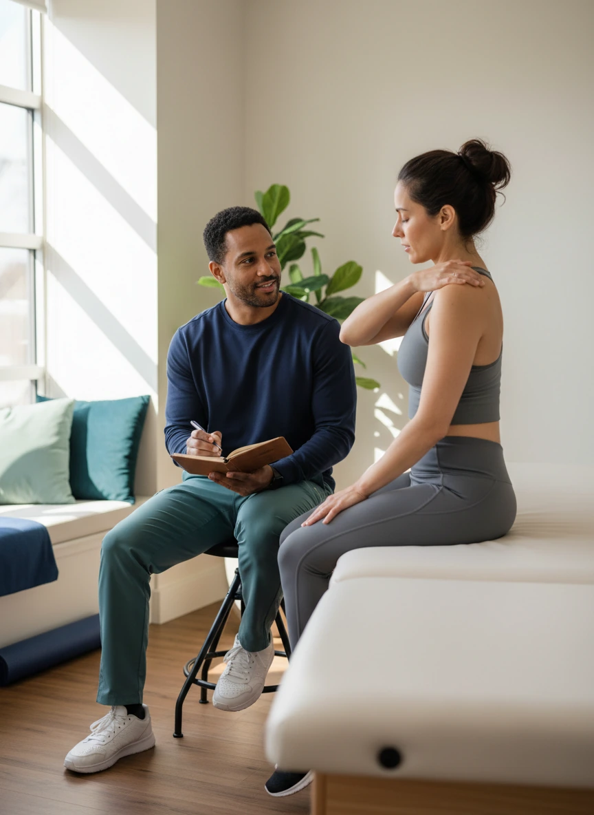 Dynamic Physical Therapy clinician performing hands-on trigger point therapy in Queens Long Island